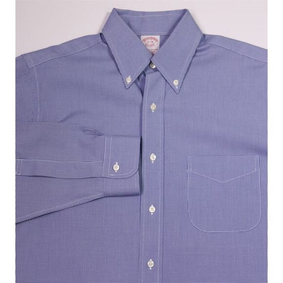 Brooks Brothers Blue/White Microcheck Non-Iron Cotton Dress Shirt (38) 15-34 - Picture 1 of 6